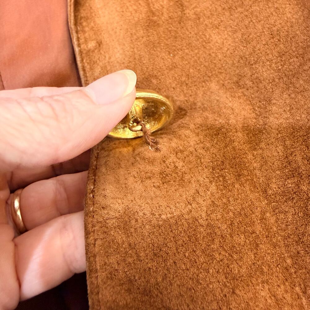 Lord & Taylor Petites Womens Brown Silky Pig Suede Blazer Jacket Lined Size 6 - Picture 5 of 11